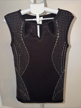 Cache Black Sleeveless Tank with Gold Stud Embellishments